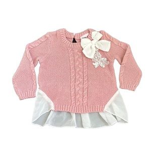 🎄🎄 Little Lass Knit Blouse w/ White Lace and Bow 18M